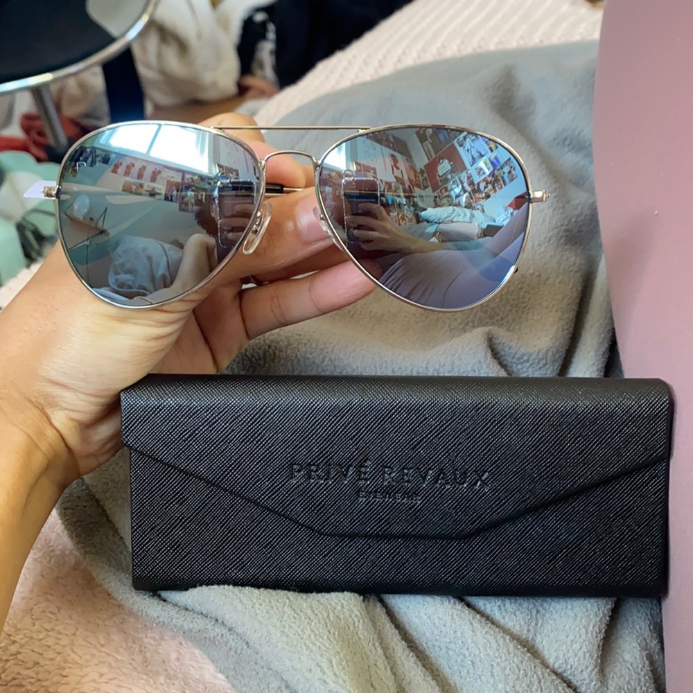 Women’s Aviator Sunglasses in Silver with Blue Mirrored Lenses